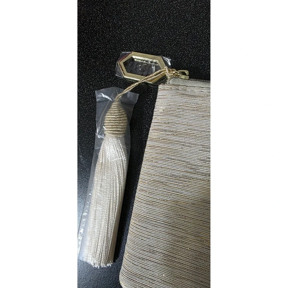 New BVLGARI Parfums Cosmetic Pouch‎ Clutch Gold Lurex Tassel Charm Make Up Bag